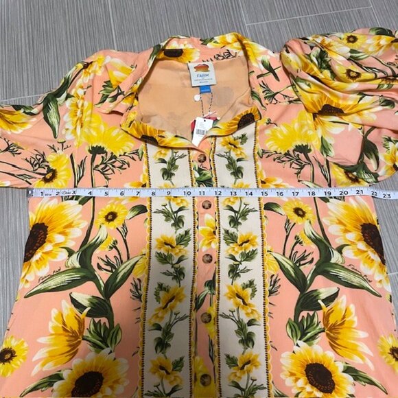 NWT Farm Rio Anthropologie Long Sleeve Button Front Mini Sunflower Dress Large - Picture 15 of 16